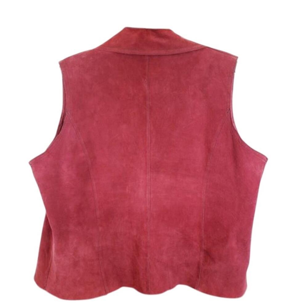 Vintage Coldwater Creek Red Suede Leather Western Vest with Deer Charm Pin - Picture 4 of 4
